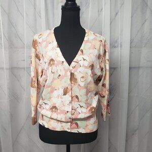 George Cardigan Coquette Pink Floral  Sweater  Knit Office M/L